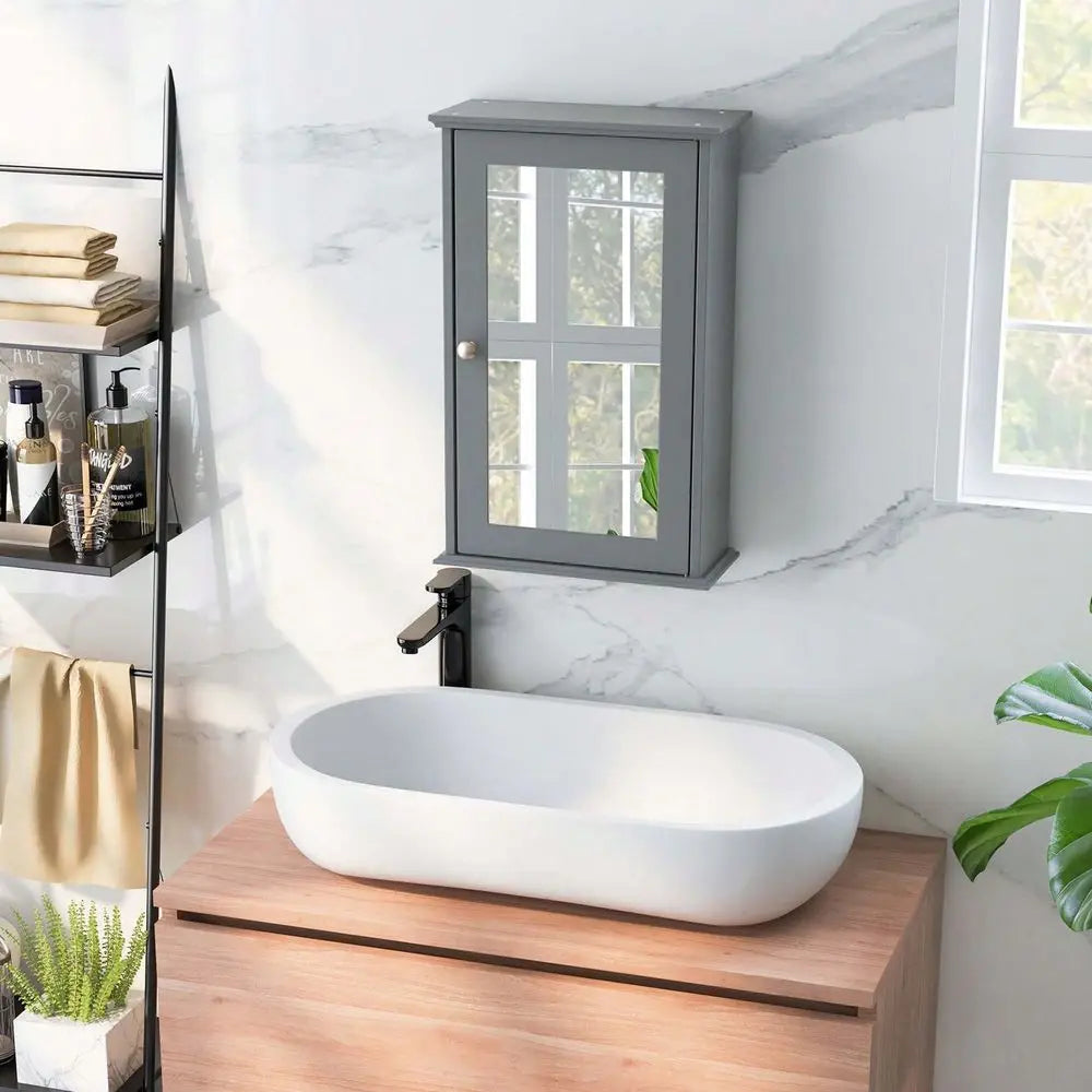 Lifezeal Bathroom Wall Cabinet Mirror Door Medicine Cabinet Wood Shelf