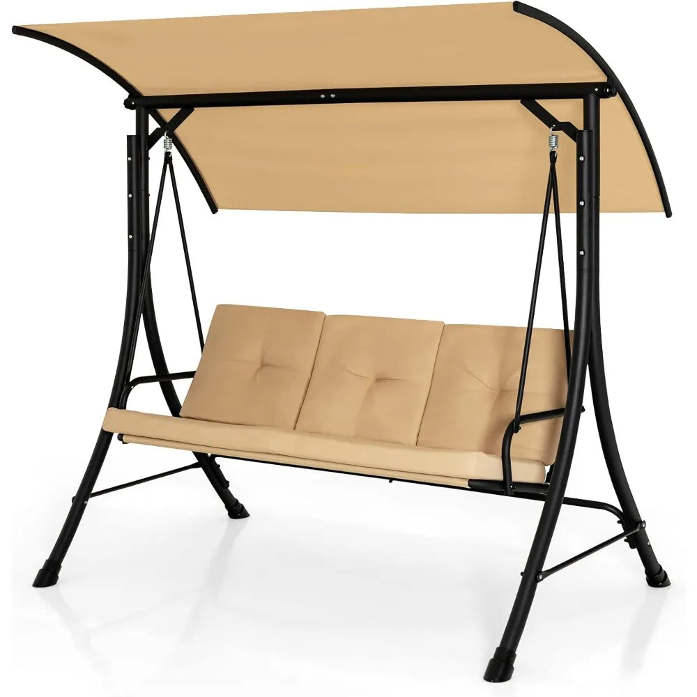 3 Seater Porch Swing With Removable Cushions And Canopy