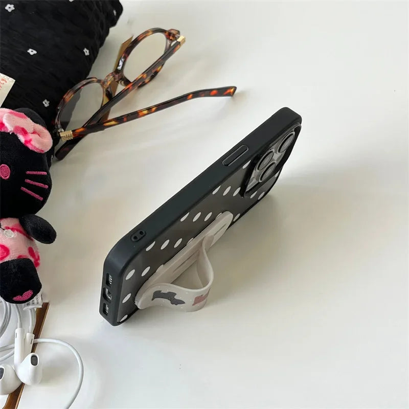 Design Polka Dot Puppy Stand Case For iPhone Pro Series