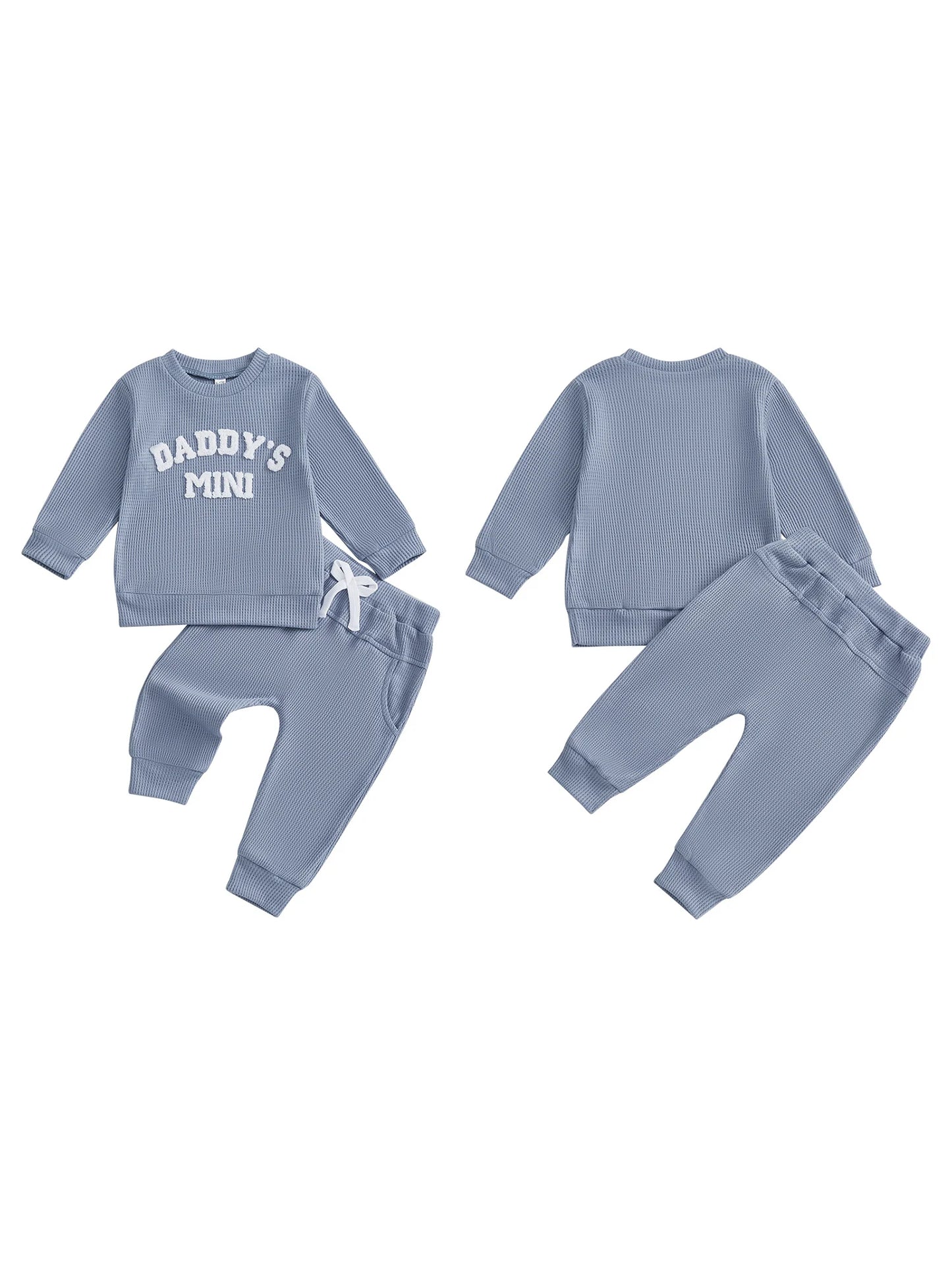 Toddler Boy Autumn Waffle Set Embroidered Letters 2 Piece Outfit