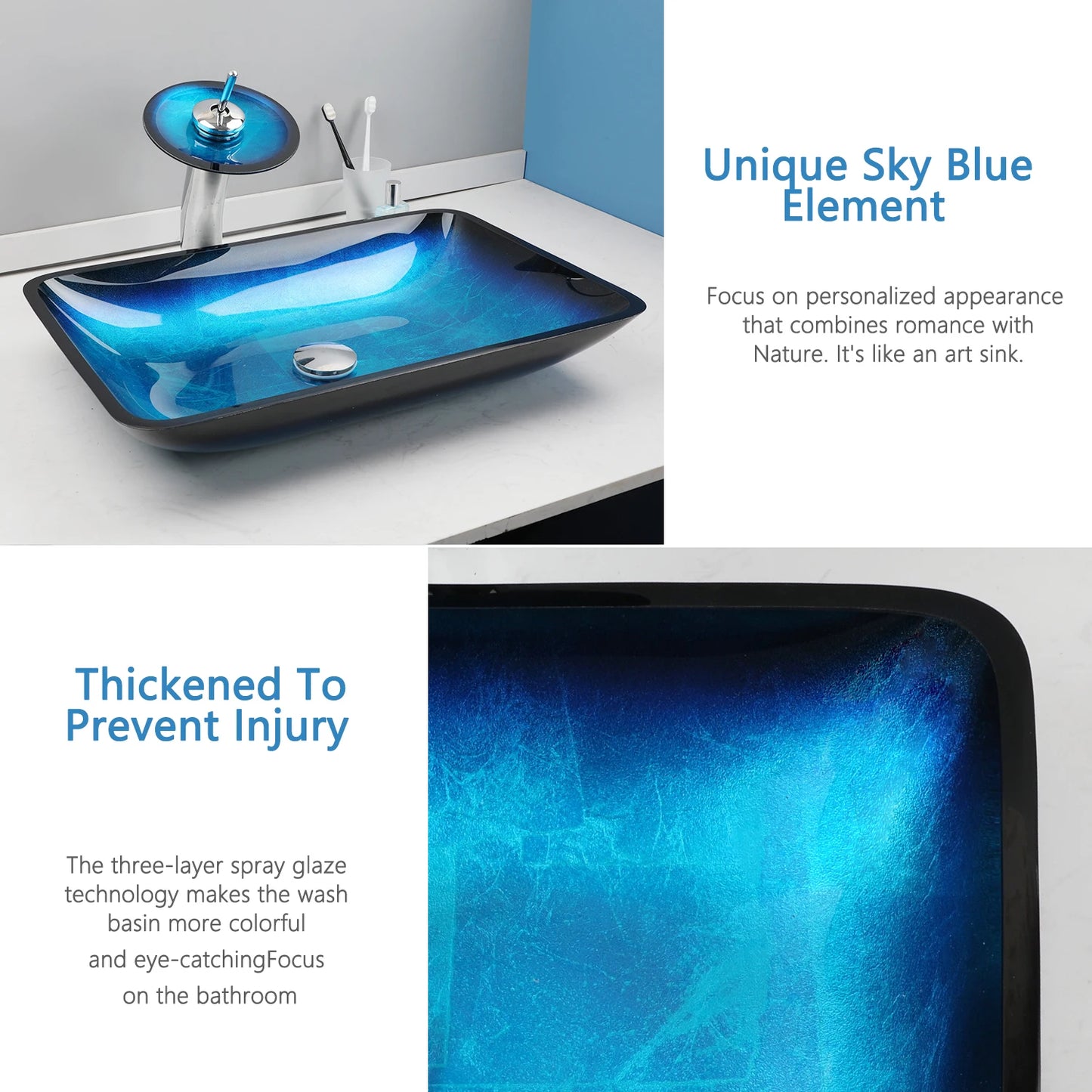 YANKSMART Tempered Glass Basin Sink With Faucet Set