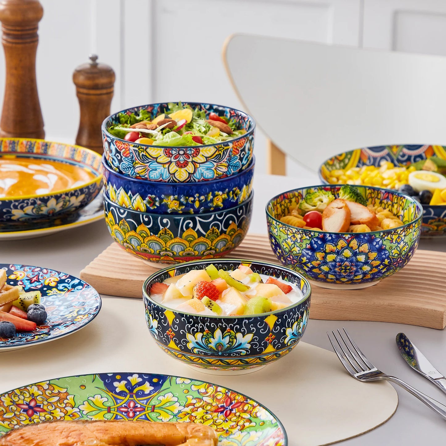 MALACASA Bohemian Porcelain Dinnerware Set 24-Piece