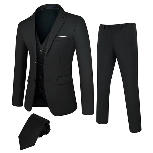 Men's Business Suit Set With Tuxedo Jacket And Trousers
