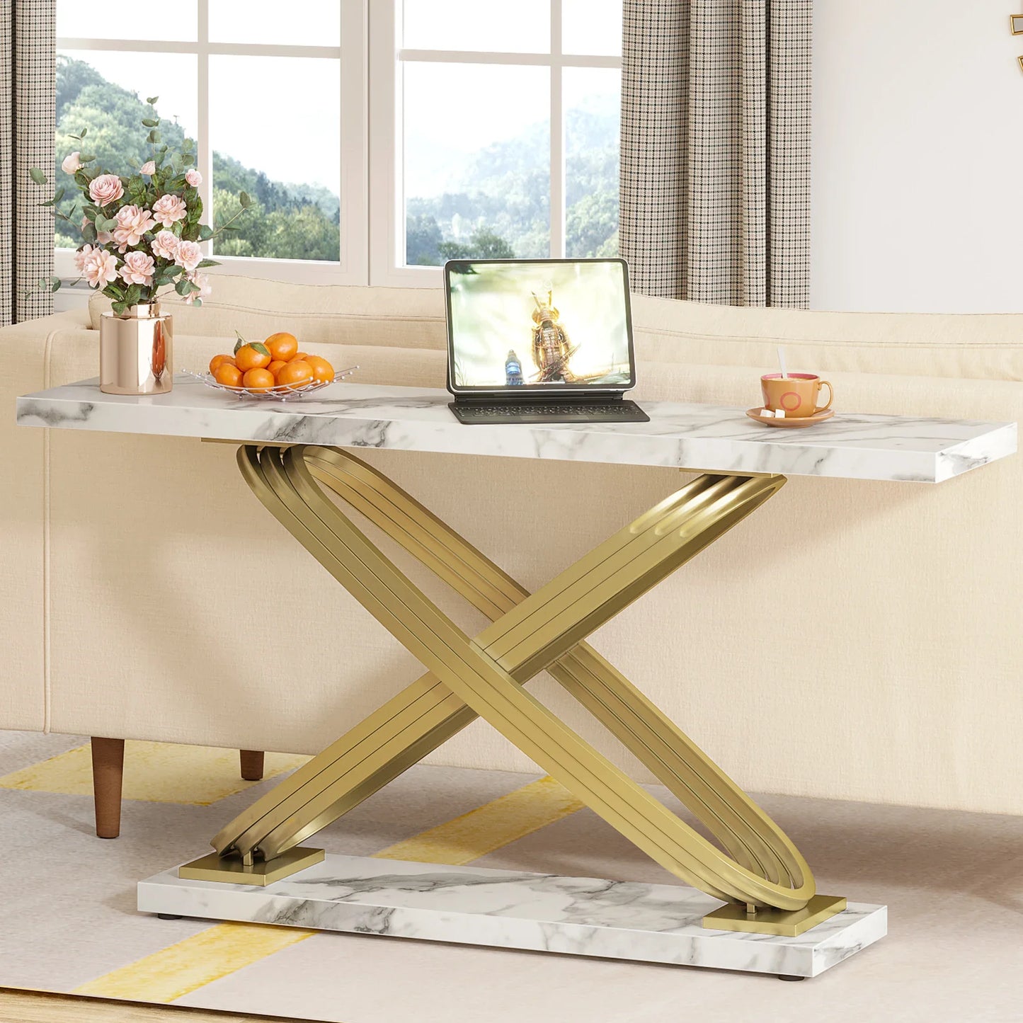 Tribesigns Modern Console Table With Faux Marble Finish Entryway