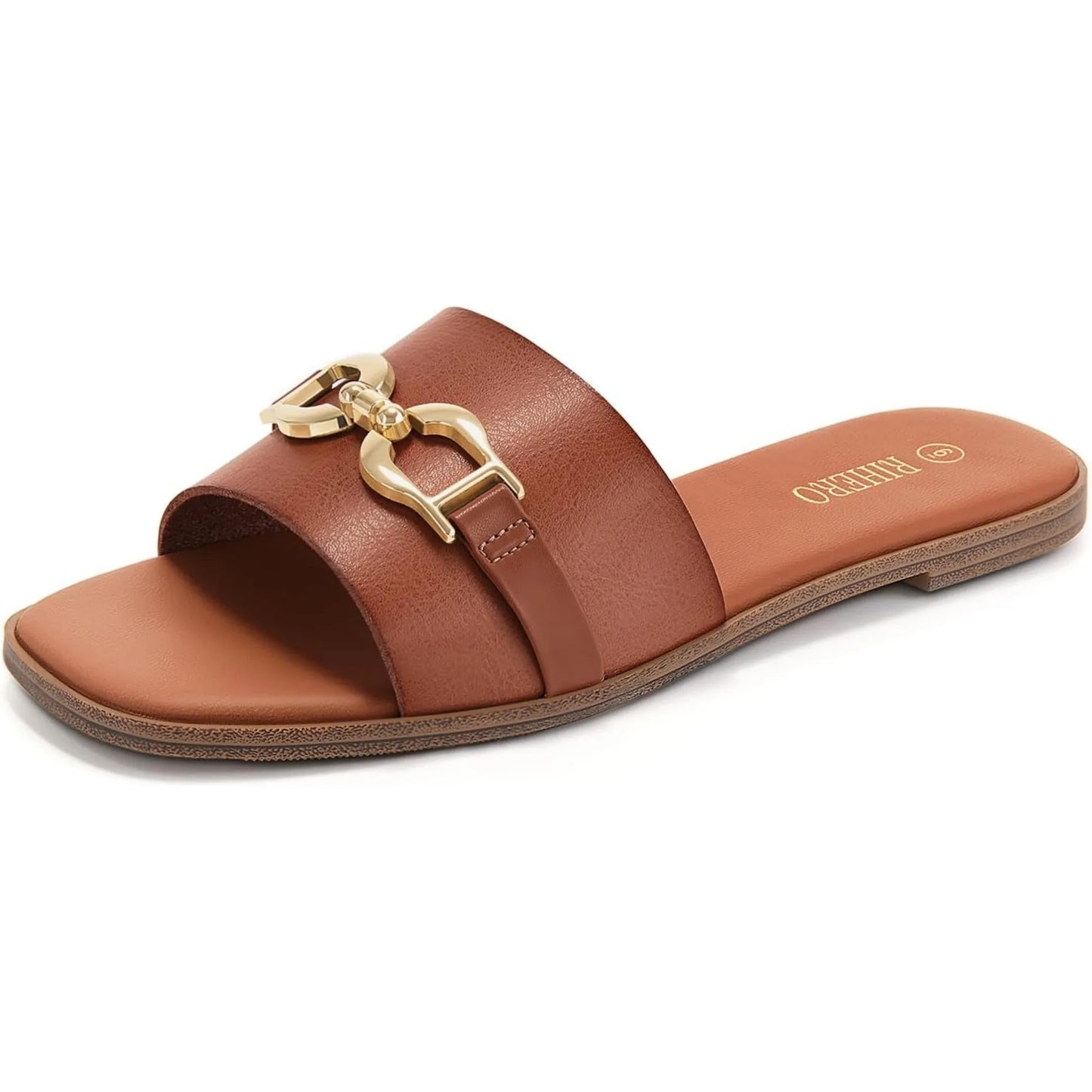 Womens Flat Sandals Memory Foam Cushioned Leather Slides