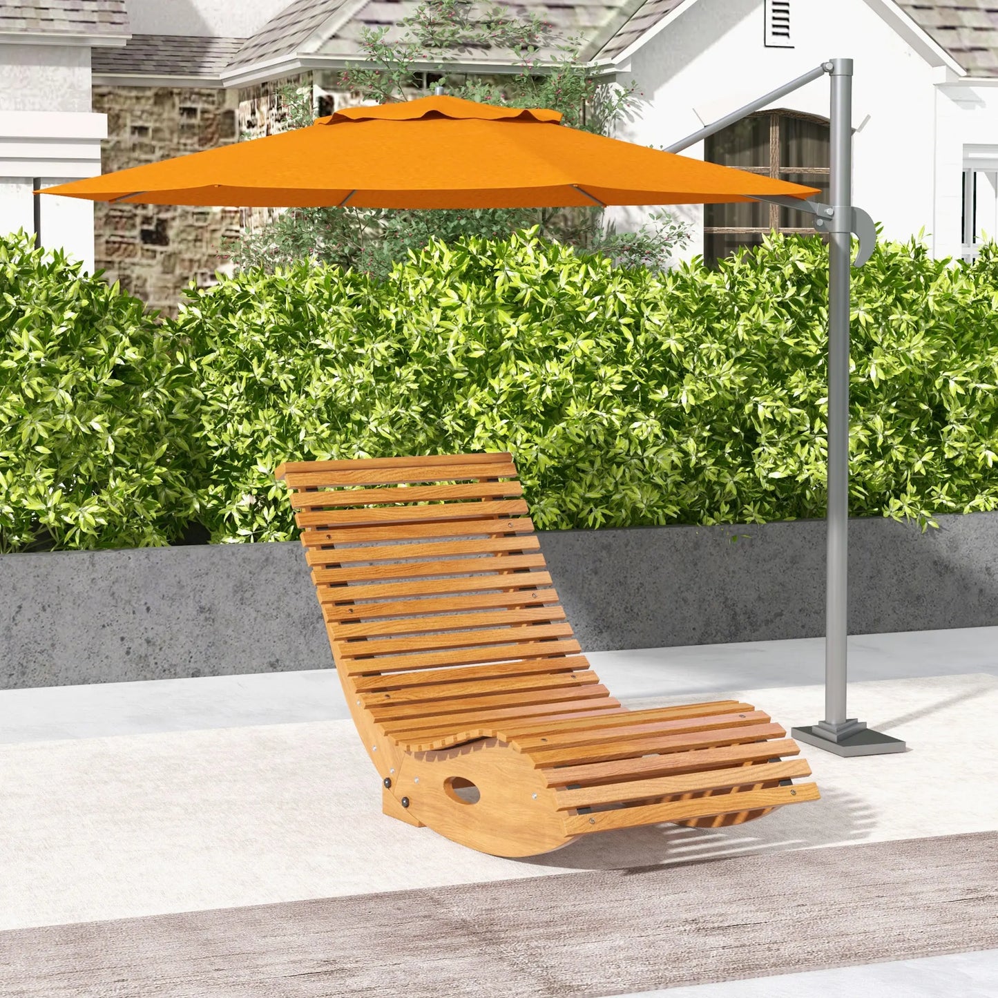 Outsunny Outdoor Teak Slatted Rocking Chair