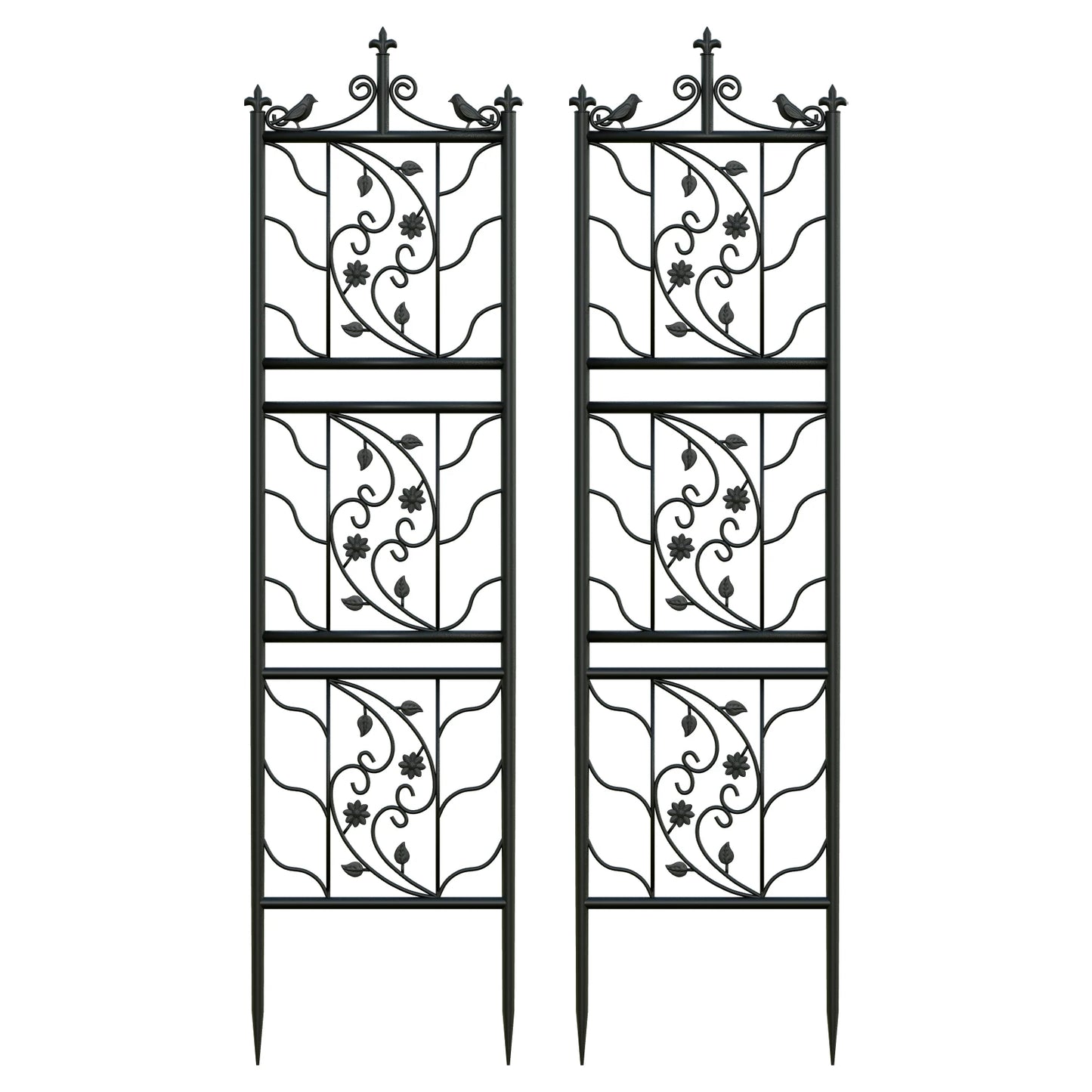 2 Pack Thick Metal Garden Trellis Bird Leaf Fence Panel