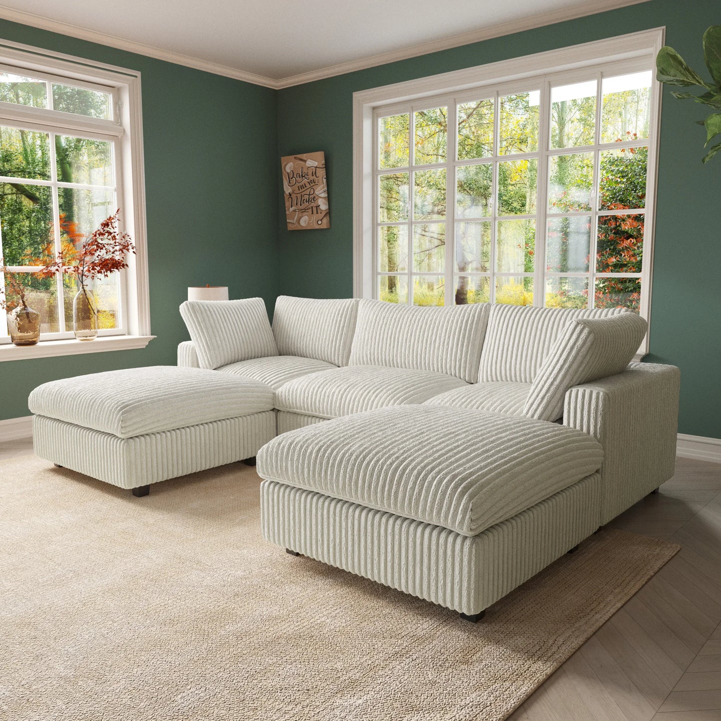 Sdorens Plush Fabric Sectional Sofa U Shaped Couch Set