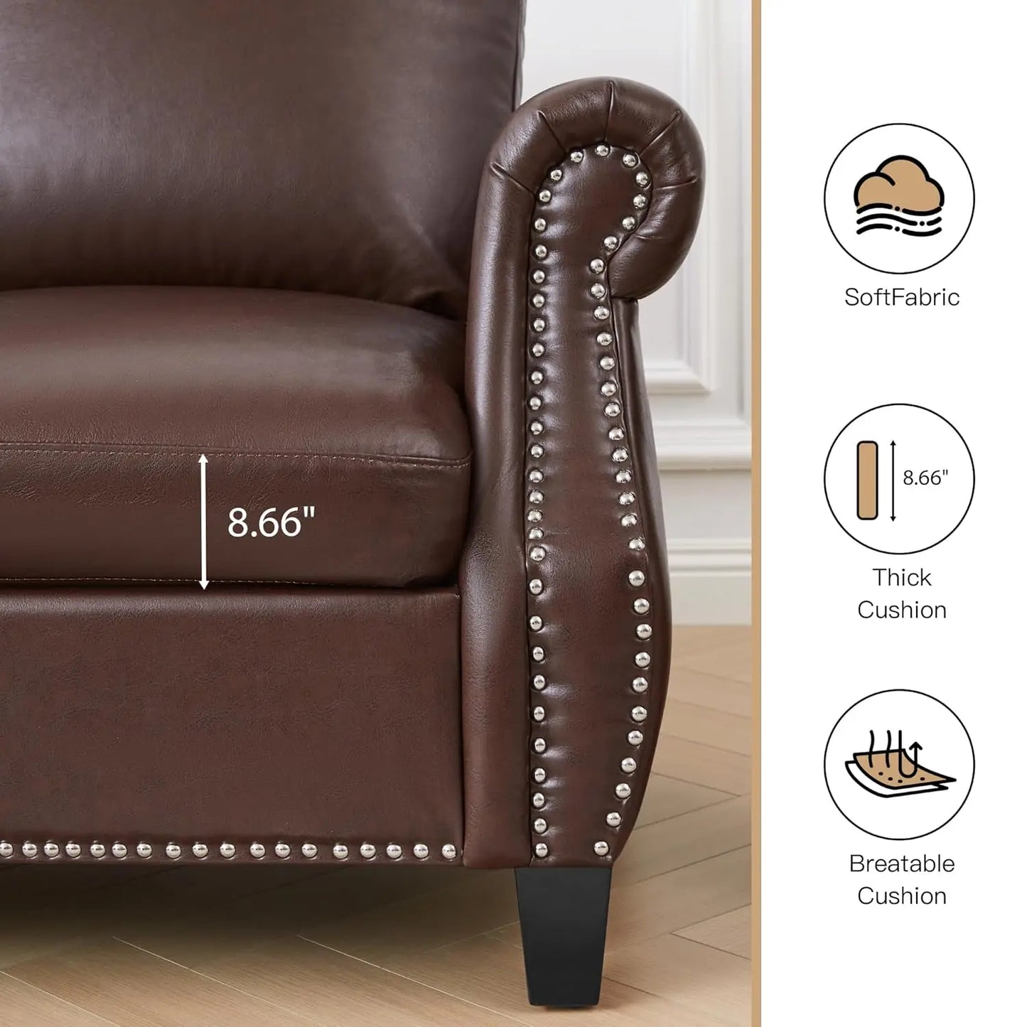 Compact PU Leather Sofa Set 3 Piece With Nailhead Trim