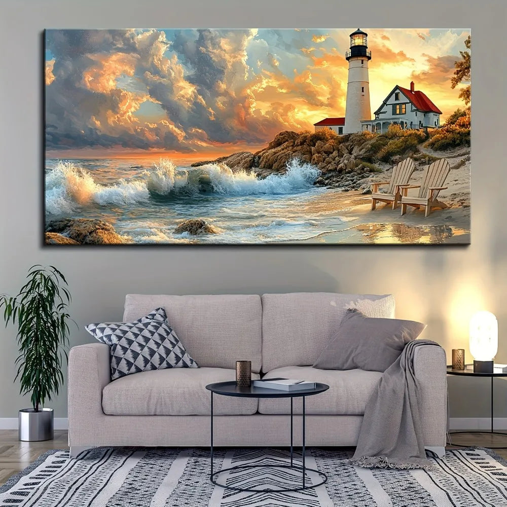 Hign-concerned Portland Lighthouse Canvas Wall Mural Sunset Marine Artwork