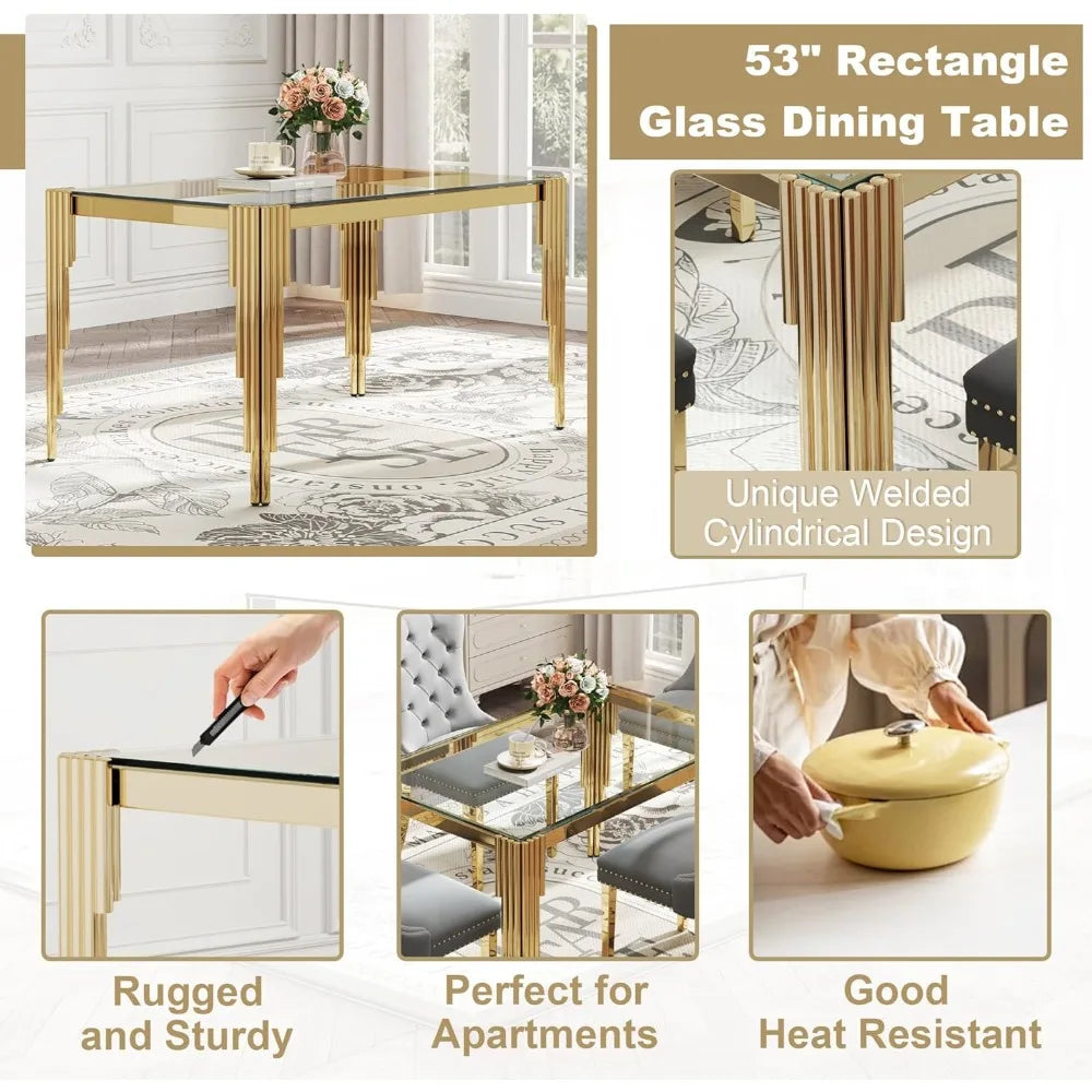 AMHDDT Five-Piece Glass Dining Set for Four with Velvet Chairs