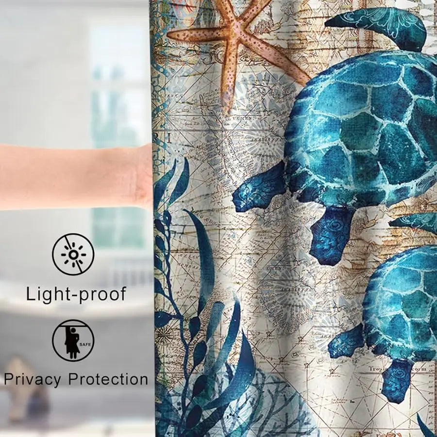 Guangdong Nautical Sea Turtle Fabric Shower Curtain Set With Grommets