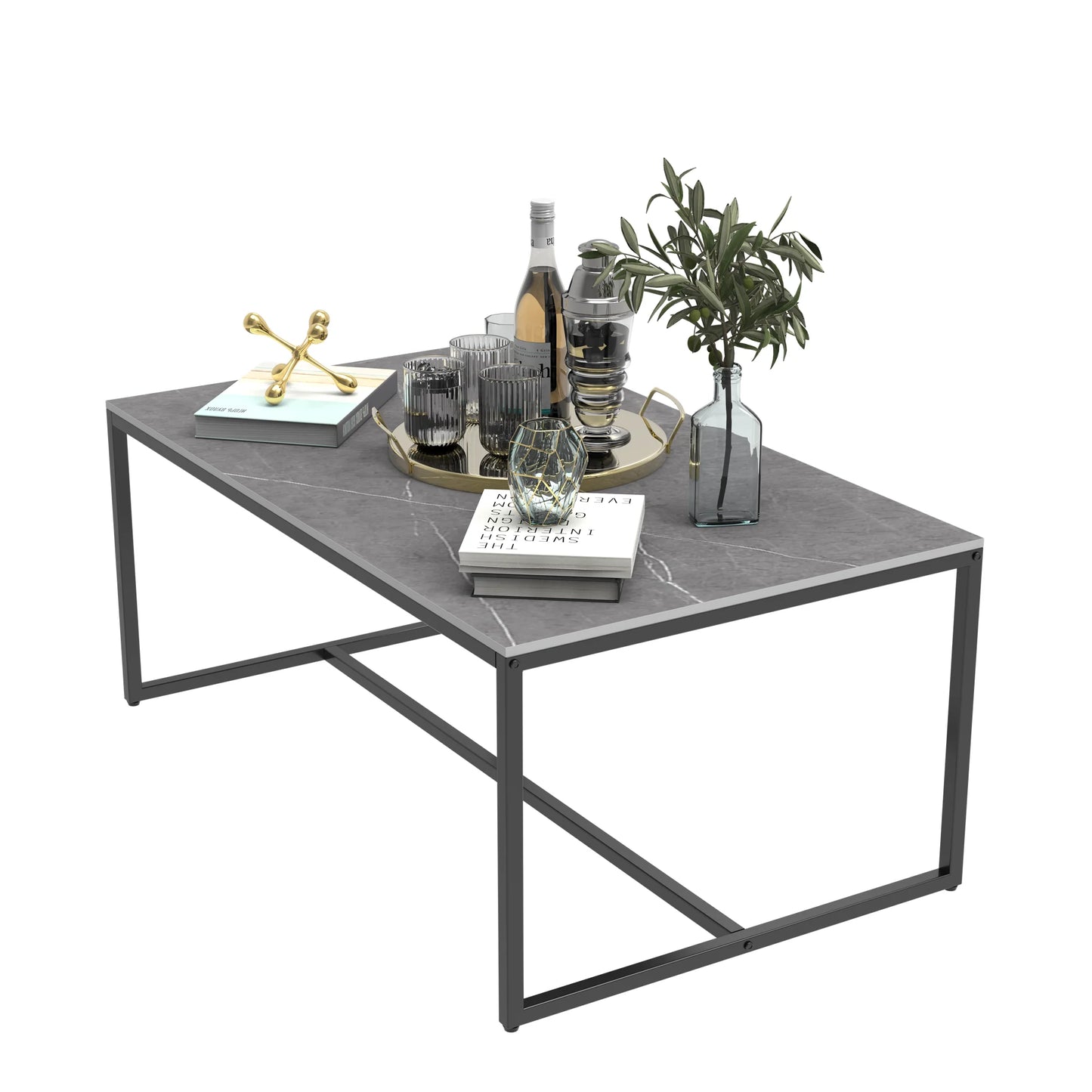 Wisfor Sintered Stone Coffee Table With Black Metal Frame