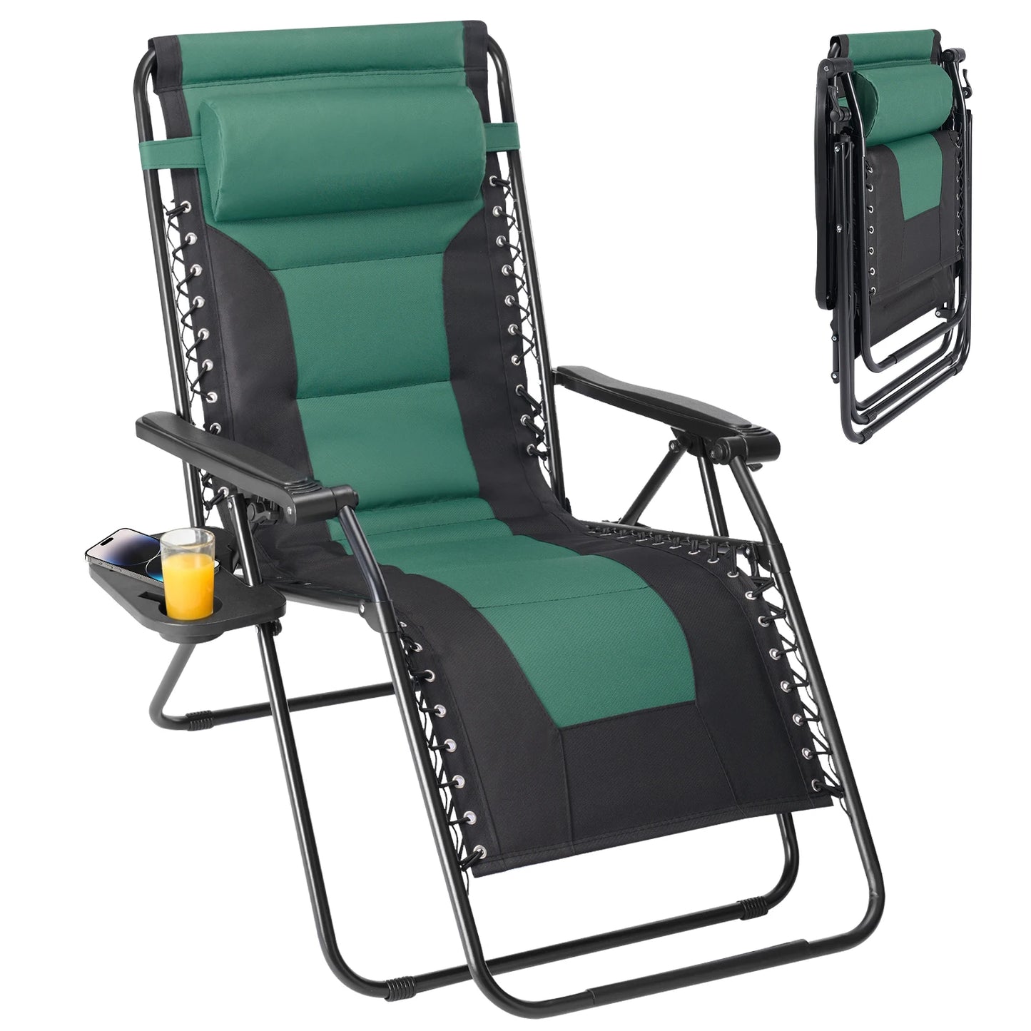 JHK Zero Gravity Cotton Padded Reclining Lounge Chair Cup Holder