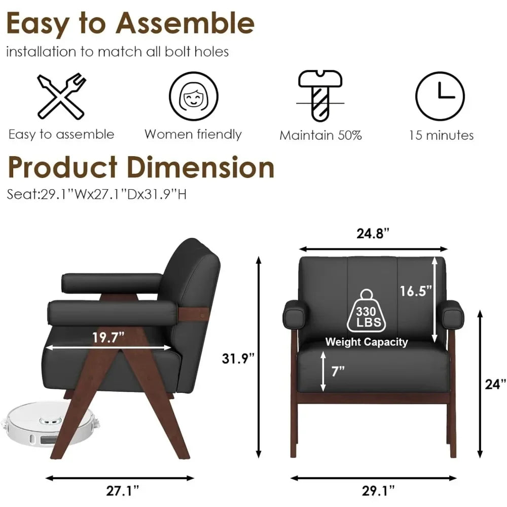 LZJV Leather Accent Chairs Set Of 2 Mid Century Modern