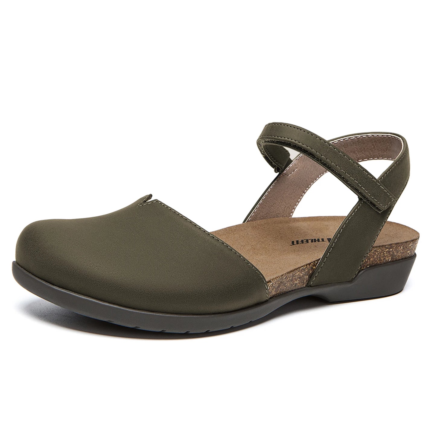 Womens Cork Footbed Closed Toe Sandals With Arch Support