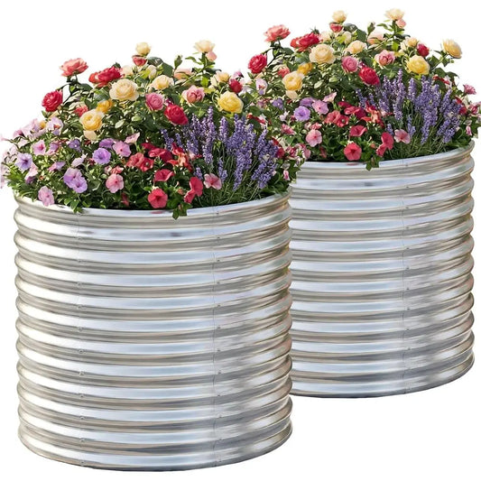 Set Of 2 Galvanized Steel Round Raised Garden Beds