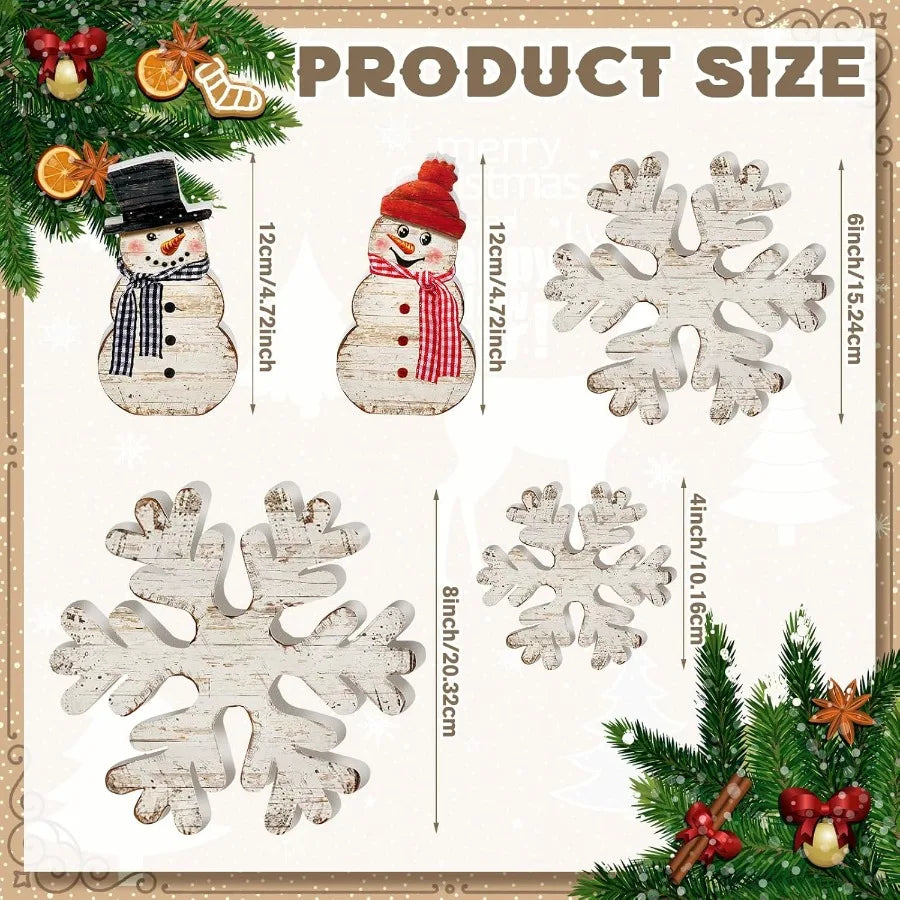 Winter Christmas Wooden Snowflake Decor Set Snowflake Wood Blocks