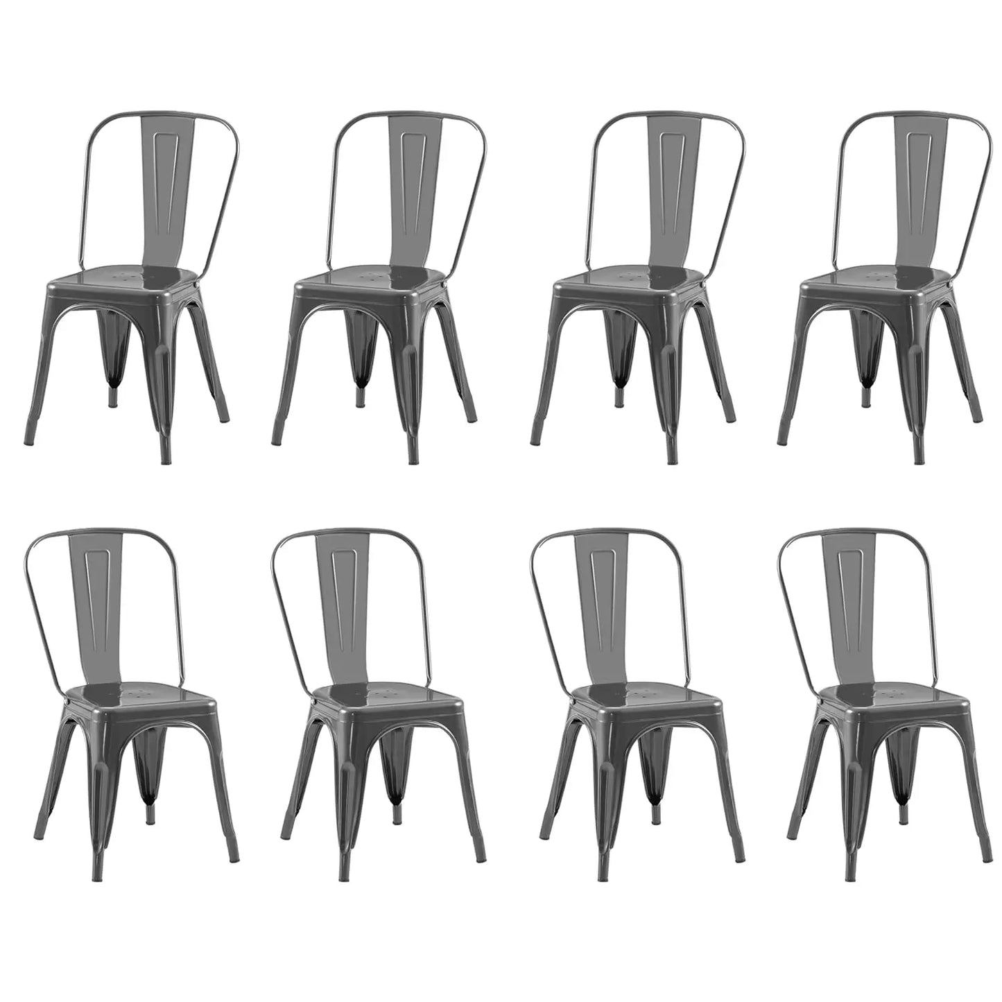 Industrial Metal Dining Chairs Set Of 8 Stackable High Back
