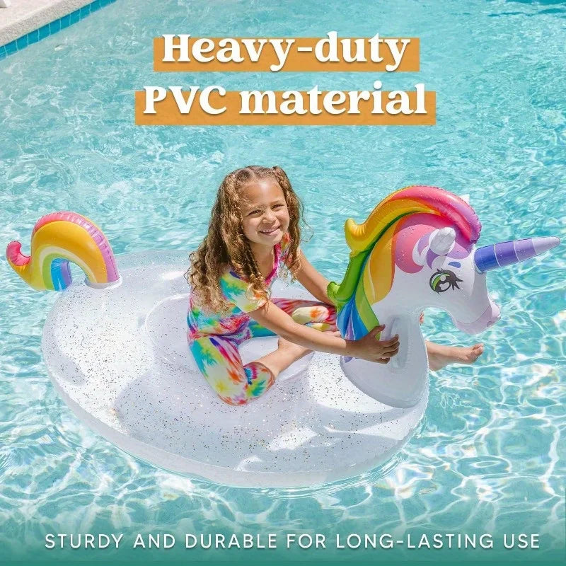 Joyfy Unicorn Inflatable Pool Float Glitter Ride On