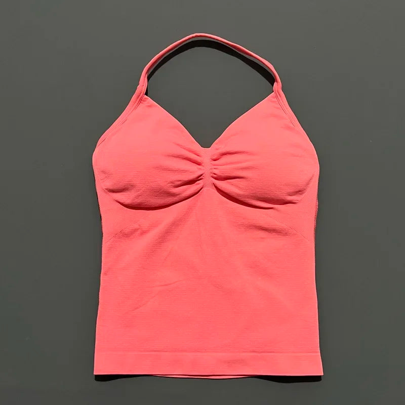 Women Gym Halter Top Longline Strappy Yoga Tank Removable Cups
