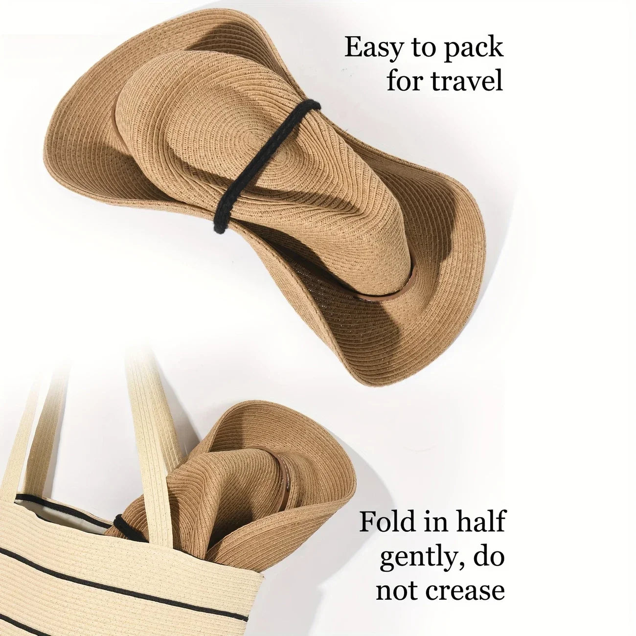 Wide Brim Straw Cowboy Hat Sun Protection for Summer
