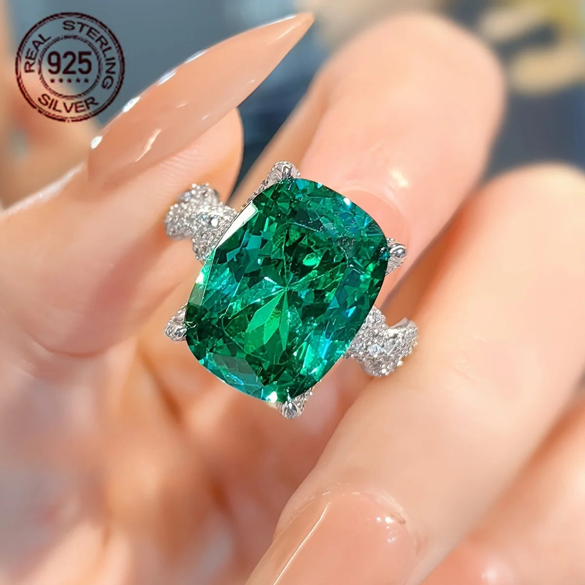 WPOOCC Delicate Lab Grown Emerald Halo Engagement Ring
