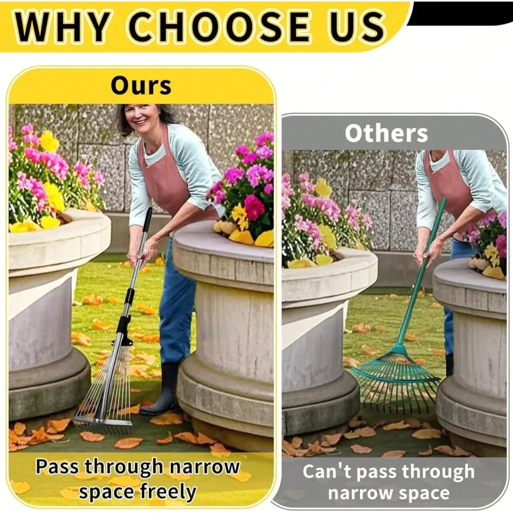 Adjustable Garden Rake With Extendable Head And Long Handle