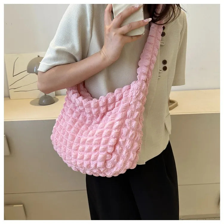 NONECN Embroidered Plaid Quilted Tote Shoulder Bag For Women