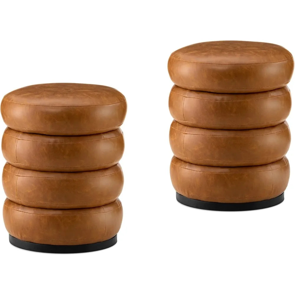DAFIFY Round PU Leather Storage Vanity Ottomans Set of 2