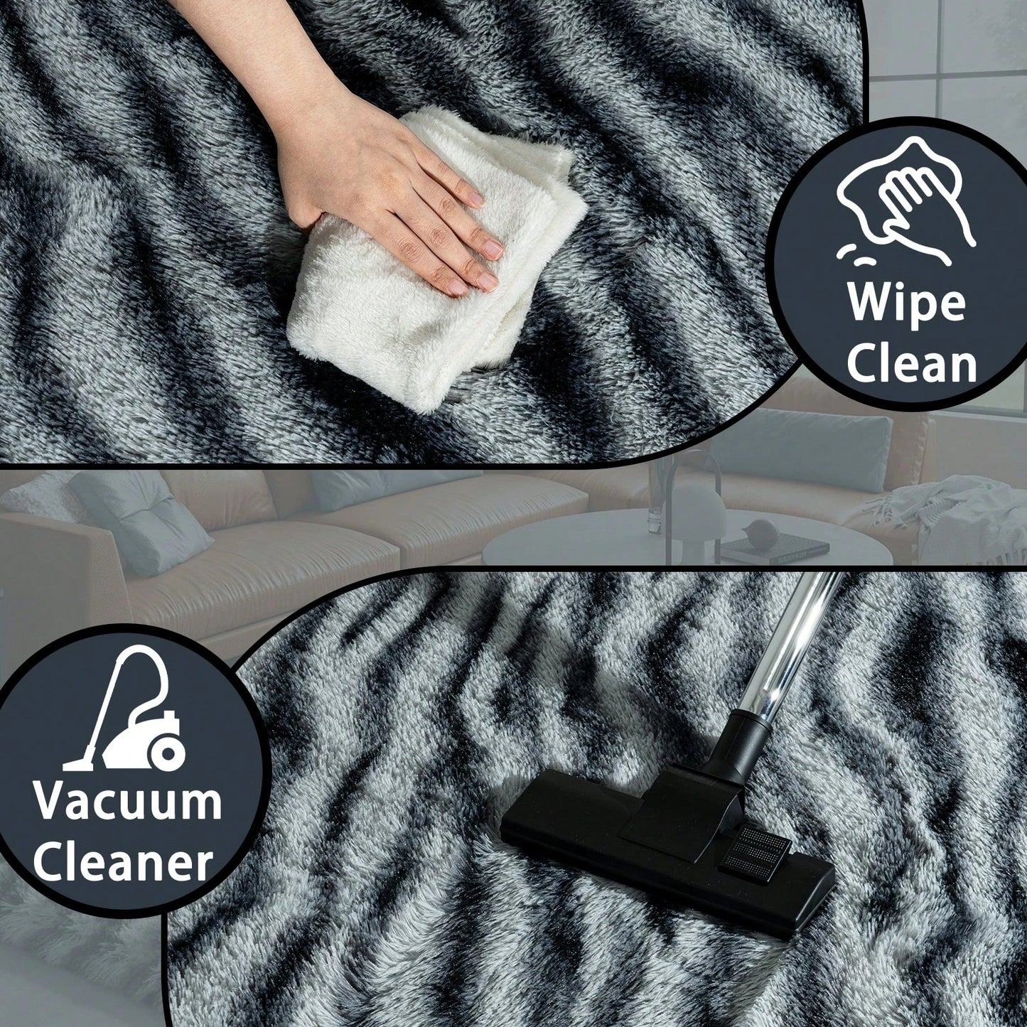 NONEDesign Zebra Print Fluffy Shag Rug Washable Indoor Plush Bedroom