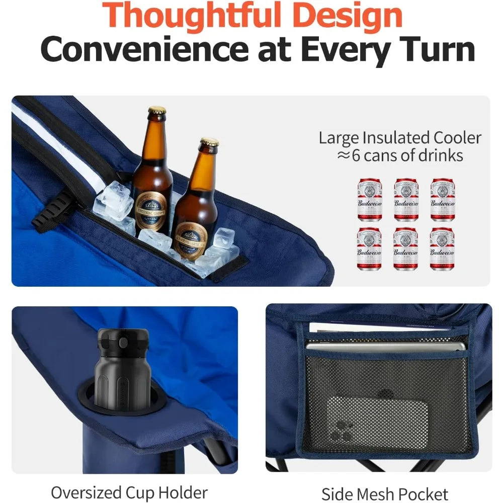 Heavy-Duty Padded Folding Camping Chair Cup Holder Side Pocket