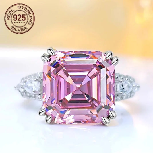 WPOOCC Asscher Cut Pink Topaz Citrine CZ Ring Sterling Silver