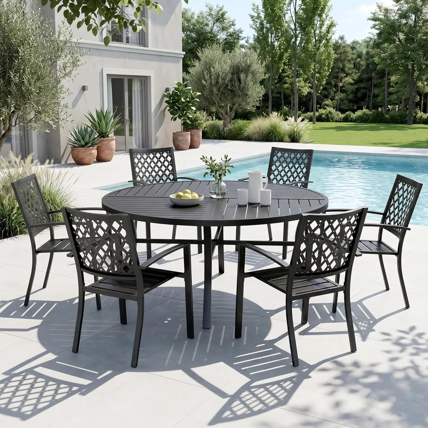 Round Metal Patio Dining Set Outdoor Weather Resistant Table And Chairs