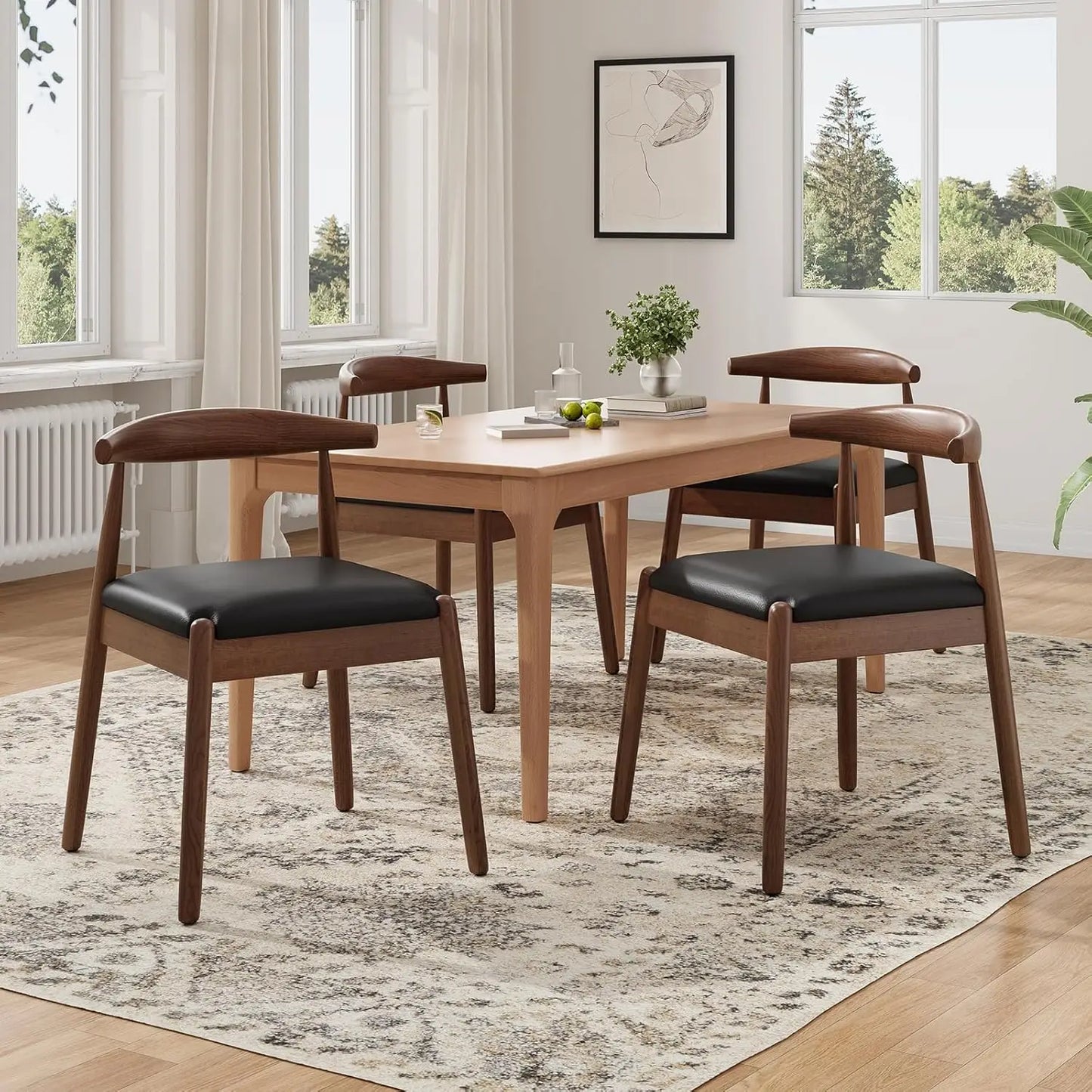 Farini Mid Century Modern Dining Chairs With Wood Legs