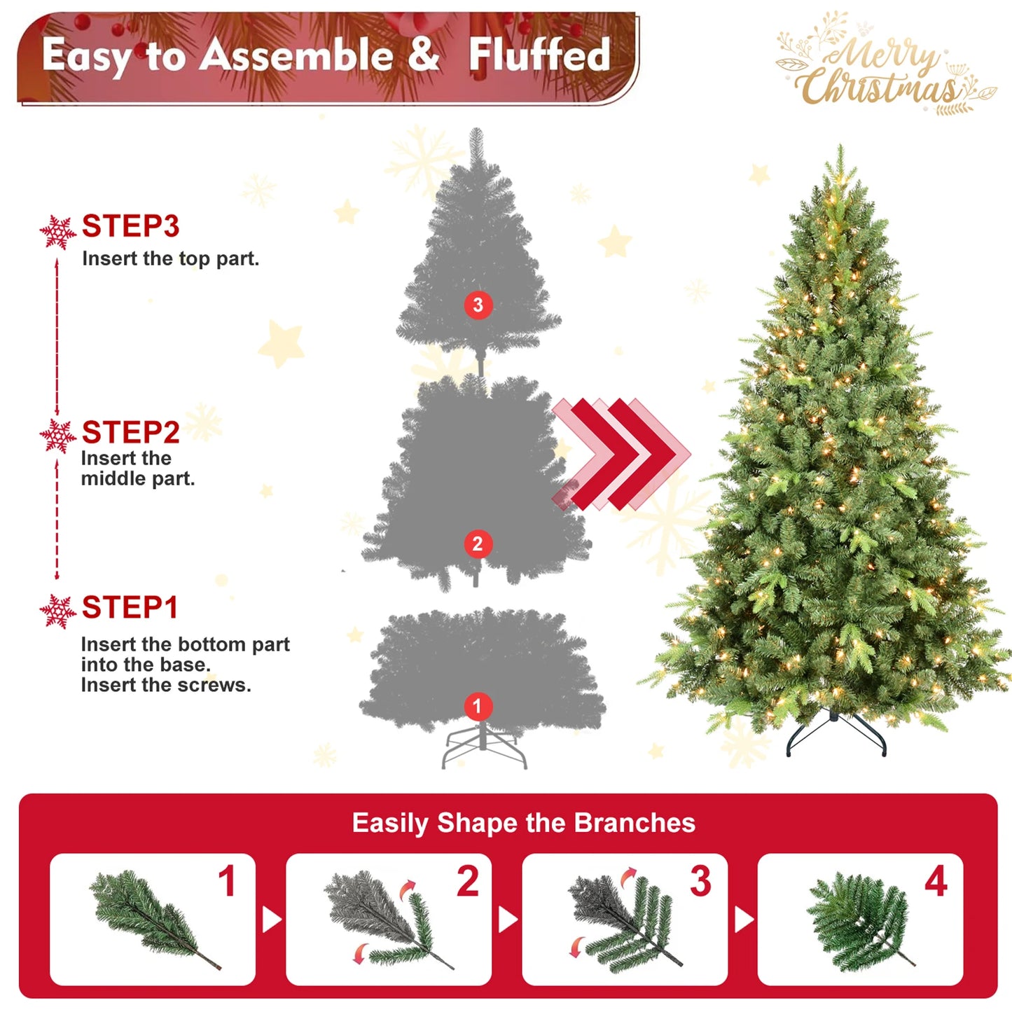 Artificial Christmas Tree With Foldable Metal Stand For Easy Assembly
