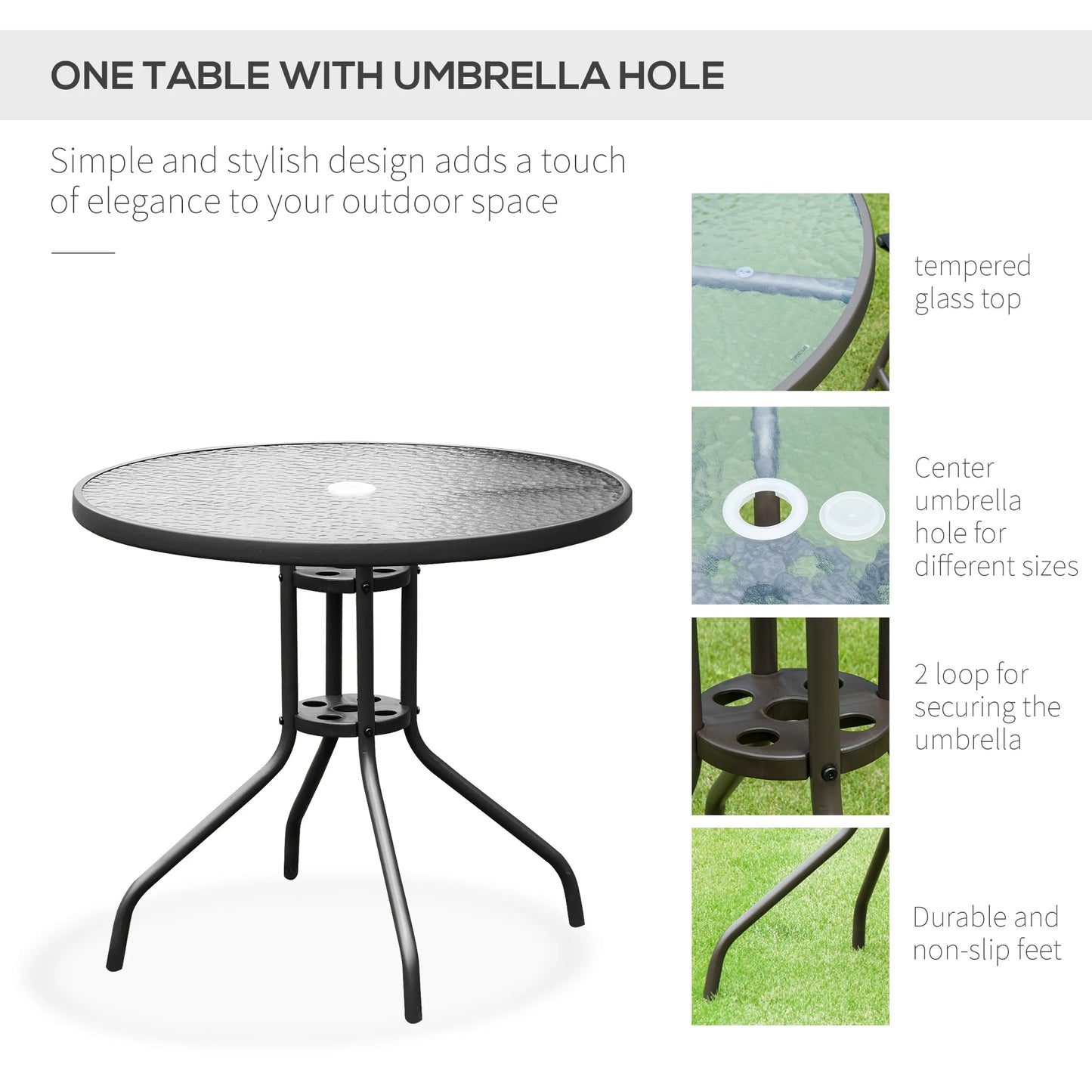 Outsunny Patio Dining Set With Umbrella Glass Table Folding Chairs