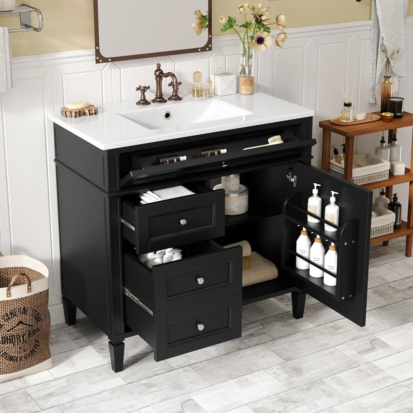 Solid Wood Bathroom Vanity With Soft-Close Doors And Undermount Sink