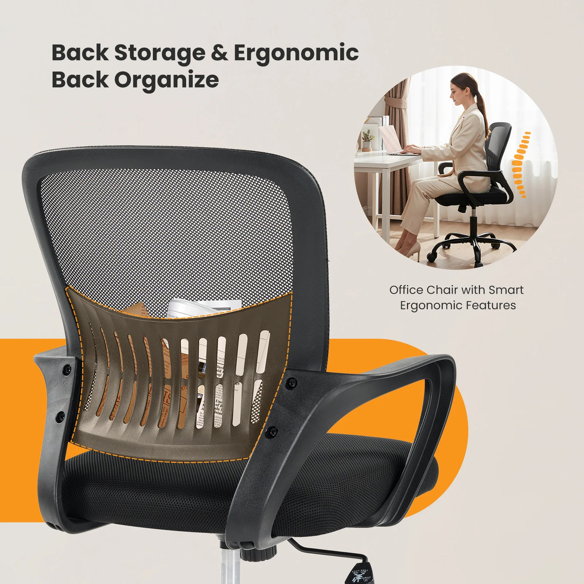 MCQ Ergonomic Mid Back Office Desk Chair With Fixed Armrests