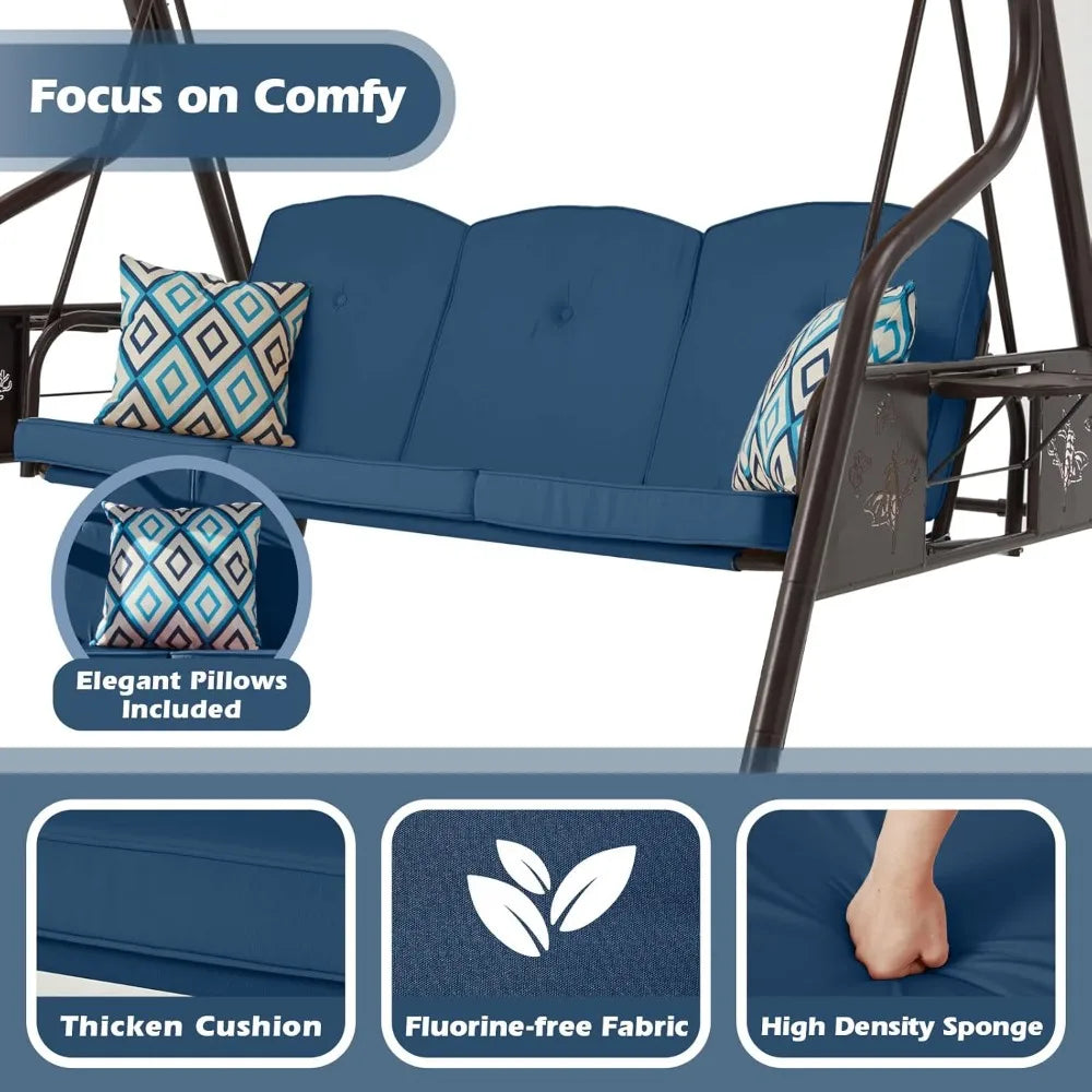 Color 3 Seat Outdoor Patio Swing With Canopy And Stand