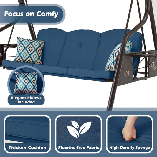 Color 3 Seat Outdoor Patio Swing With Canopy And Stand