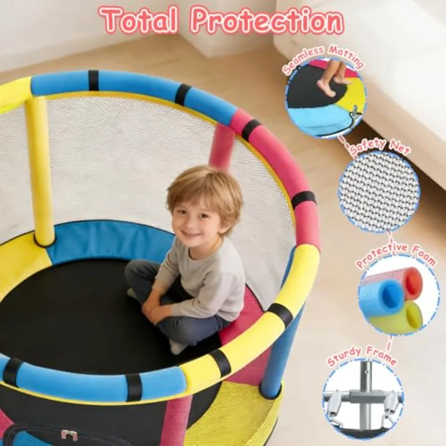 Indoor Outdoor Trampoline With Safety Enclosure Net For Toddlers