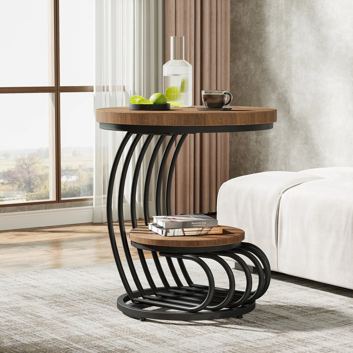 Tribesigns Gold Round End Table With Two Tiers Faux Marble