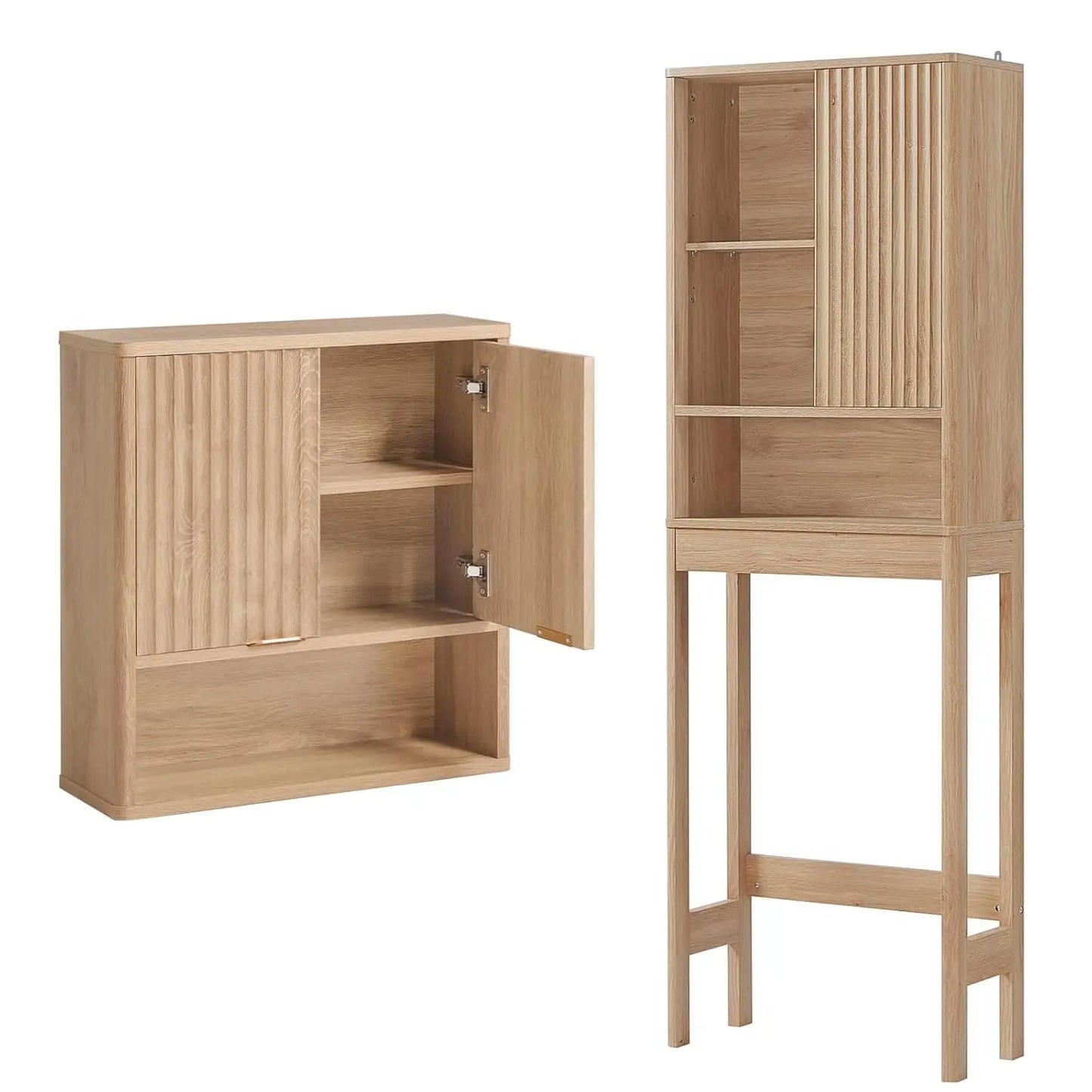Fluted Over Toilet Storage Cabinet Set Farmhouse Bathroom Wall Organizer