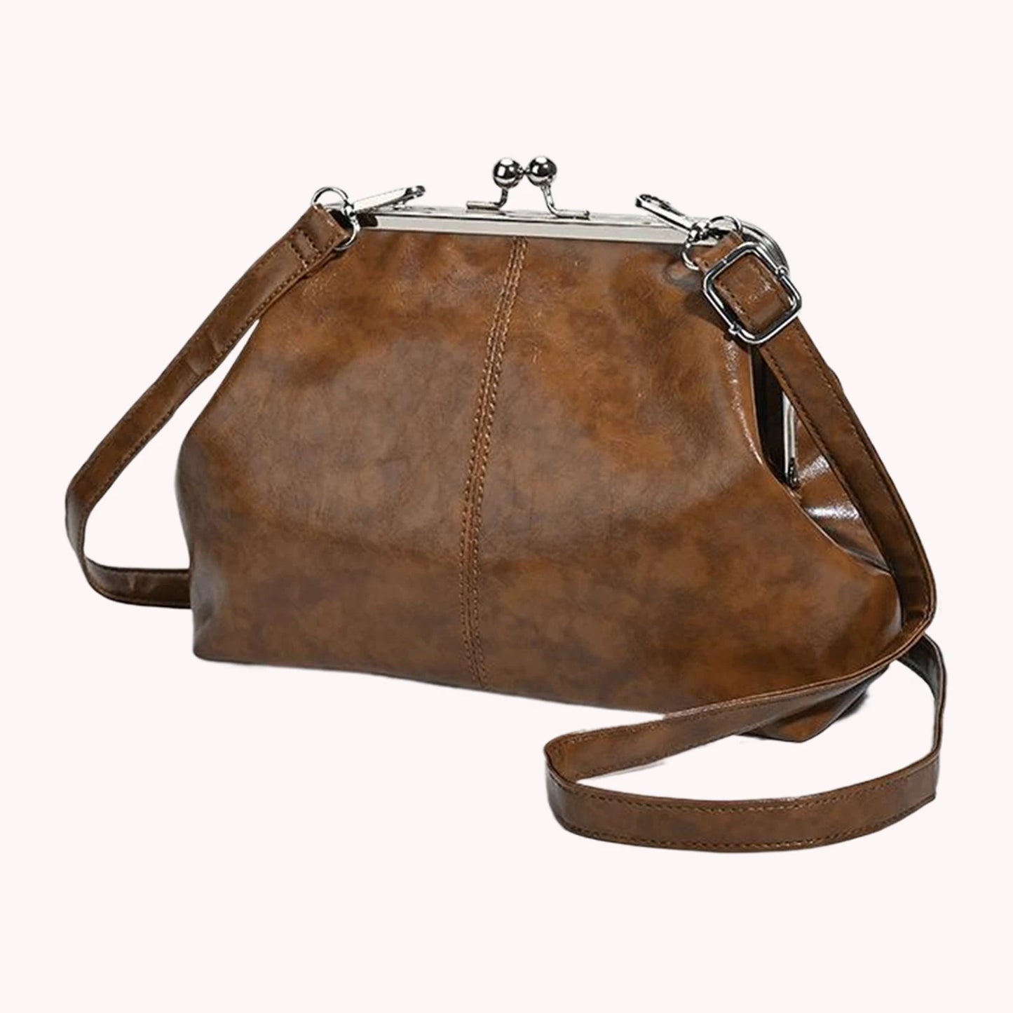 PU Leather Shoulder Bag For Women Adjustable Strap Kiss Lock