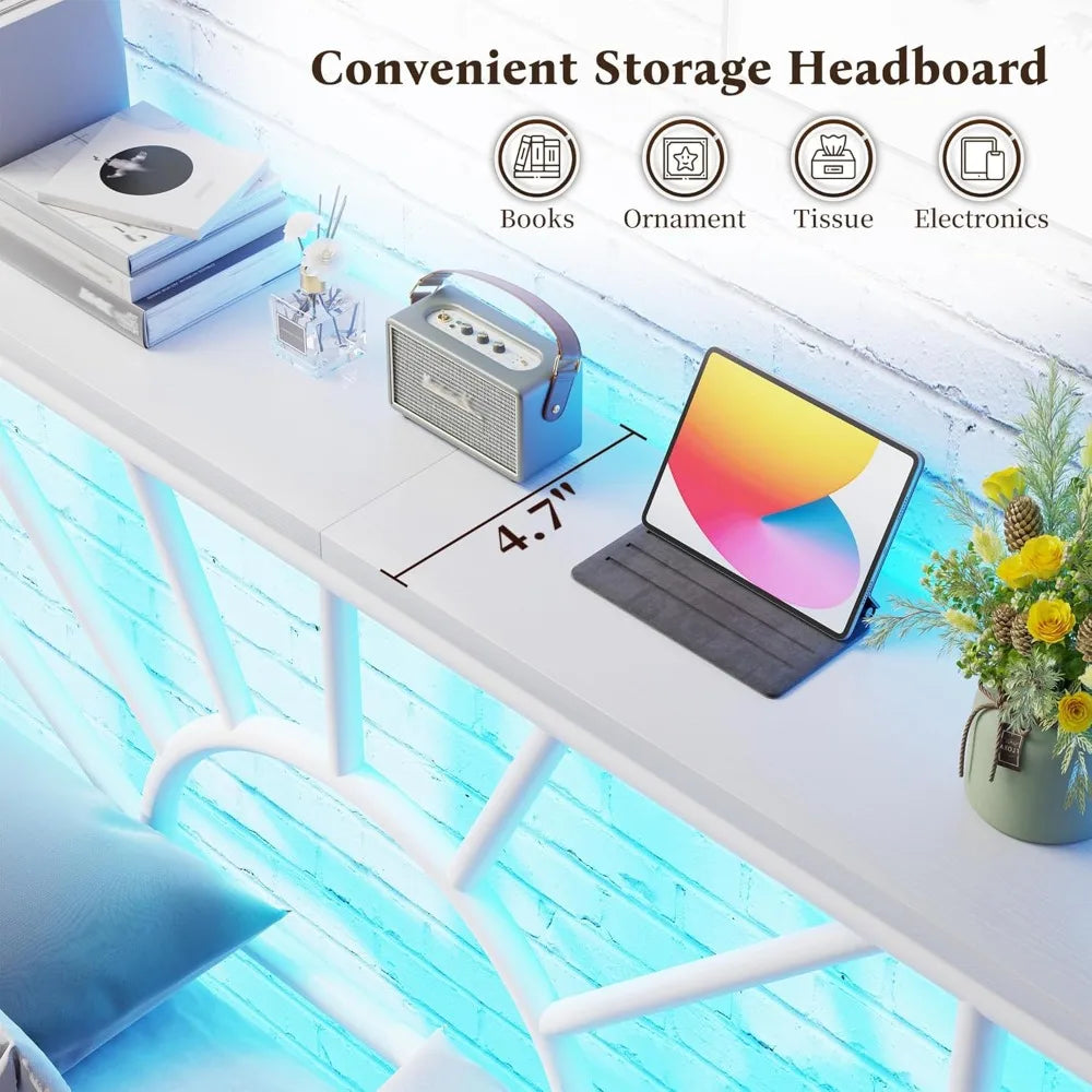 Angduo Metal Bed Frame With LED Headboard And Bed Storage