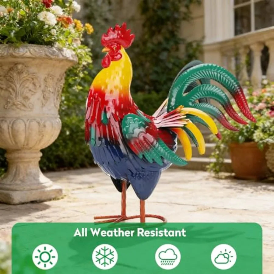SHXI Metal Rooster Garden Statue Outdoor Decor For Yard And Lawn
