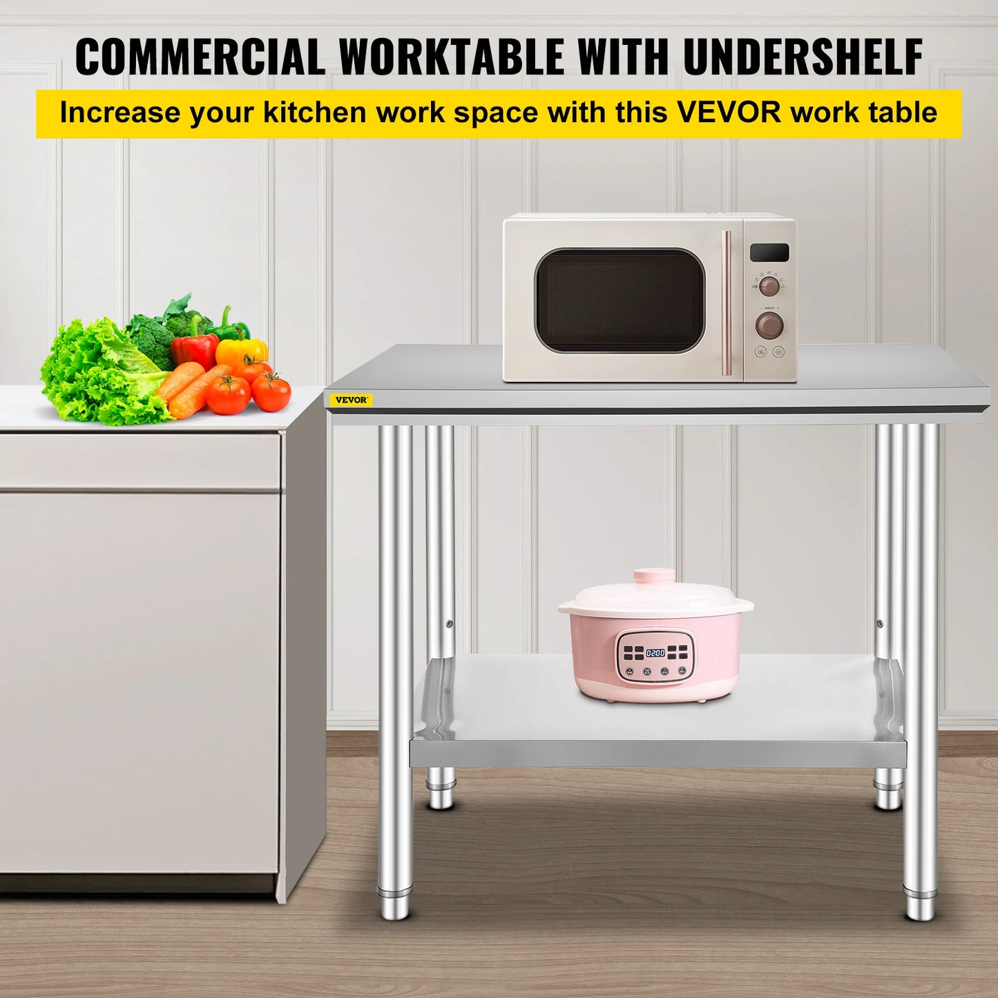 SucceBuy Stainless Steel Kitchen Work Bench With Undershelf