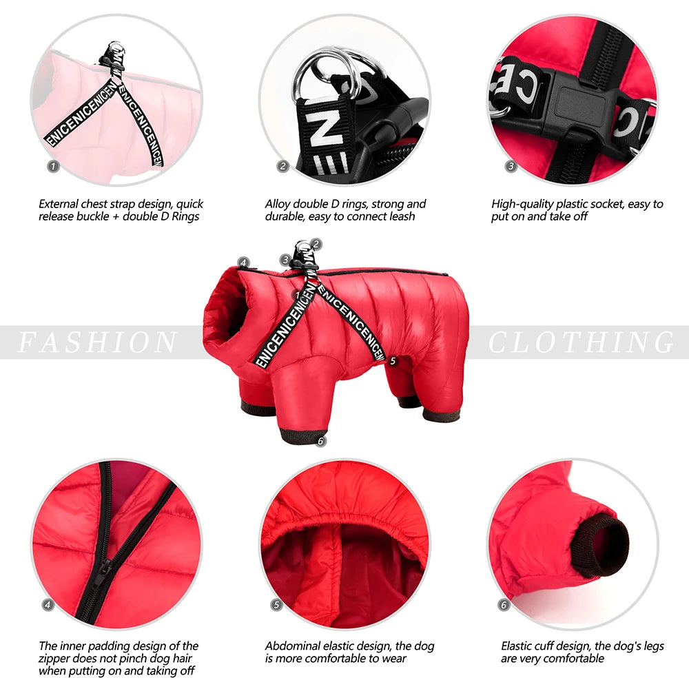 Pet Artist Warm Waterproof Dog Coat With Adjustable Harness