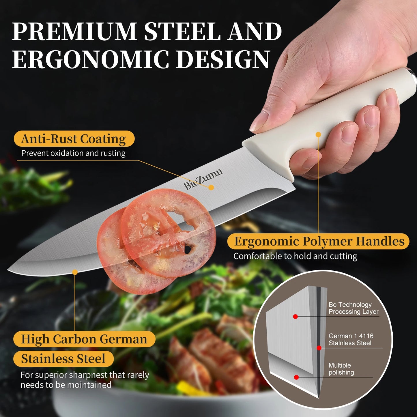 Mothe Knife Set With Built In Sharpener And Cutting Board German Stainless Steel